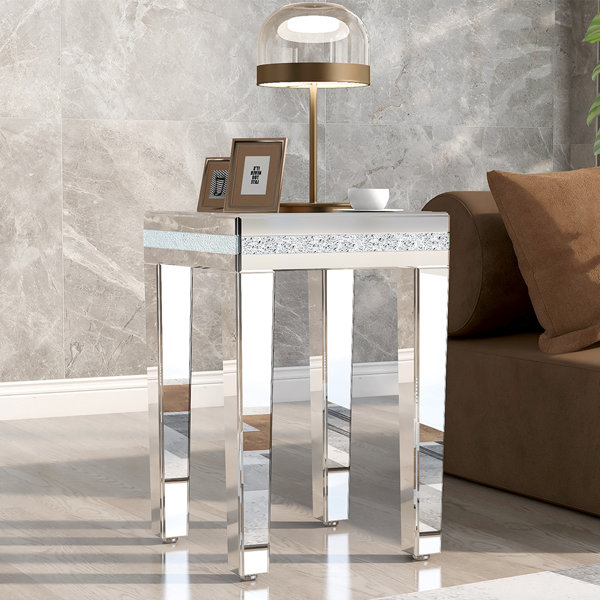 Latitude Run® Modern Glass Mirrored End Table, Side Table, Crystal